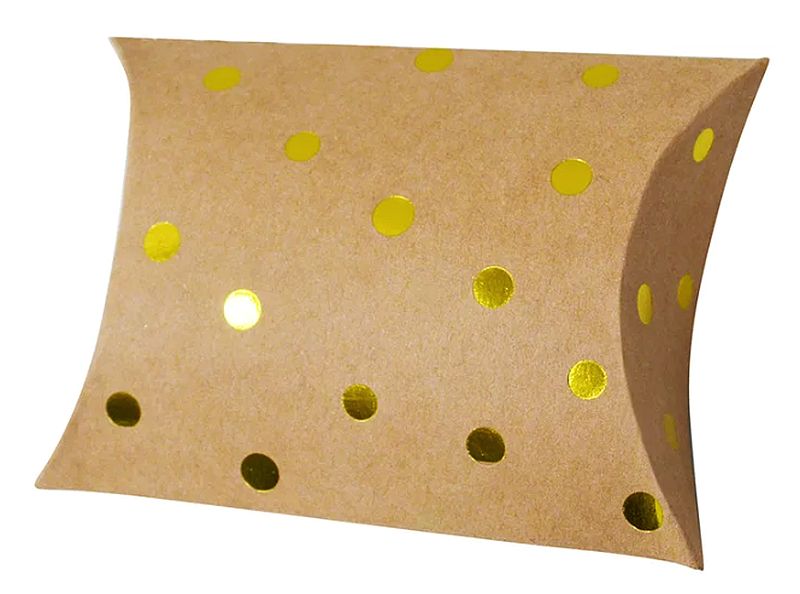 Papírové krabičky Polštářek hnědé - zlaté puntíky